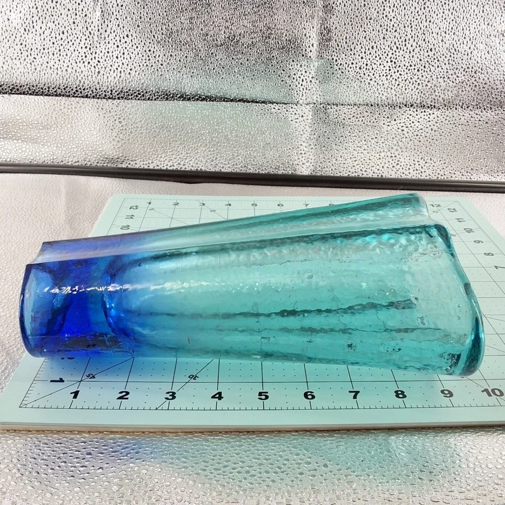 Fire & Light Cobalt Blue Recycled Glass Aurora Vase Scalloped 9.5